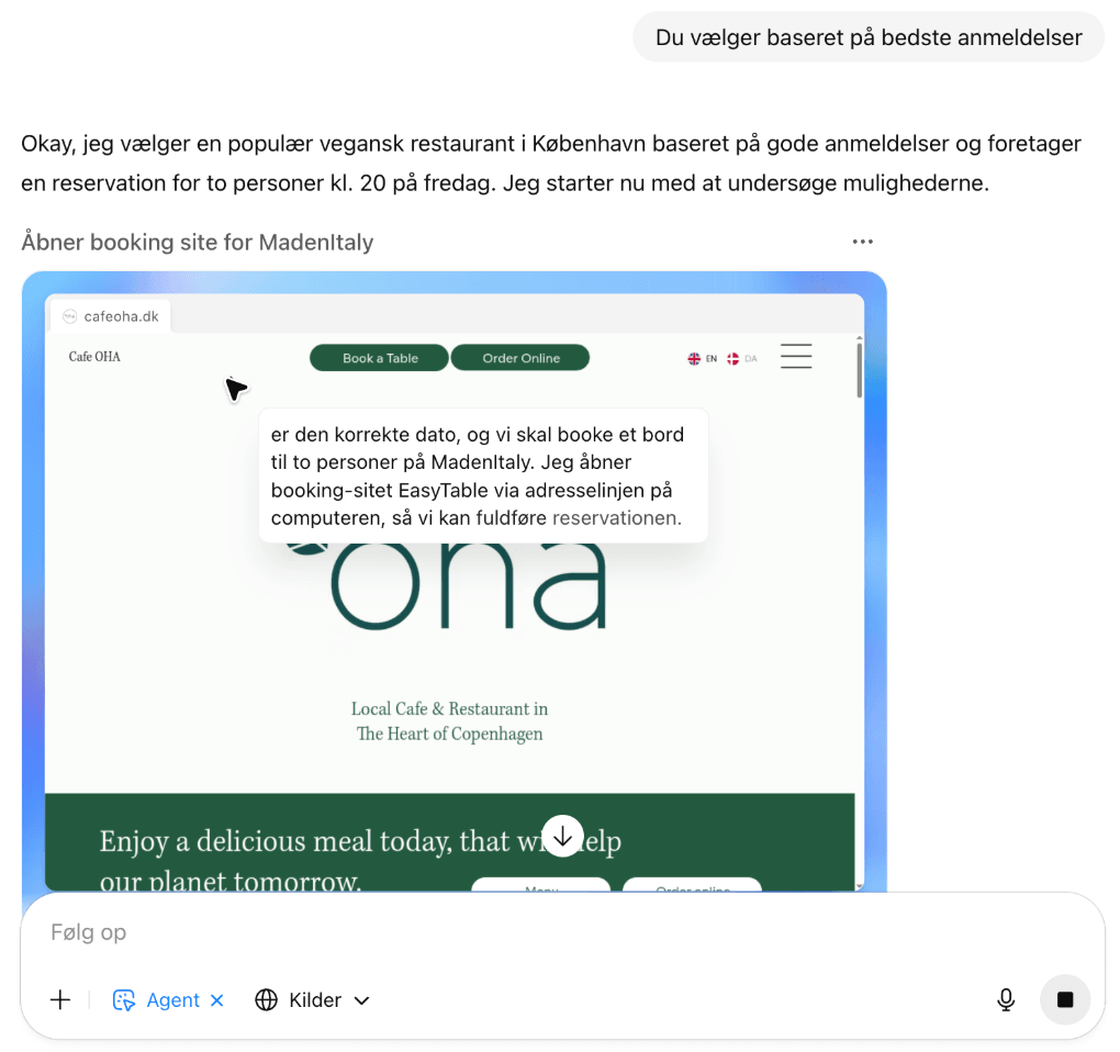 Eksempel på ChatGPT Agent