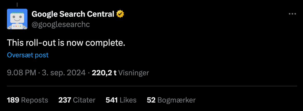 google august core update 2024 færdig