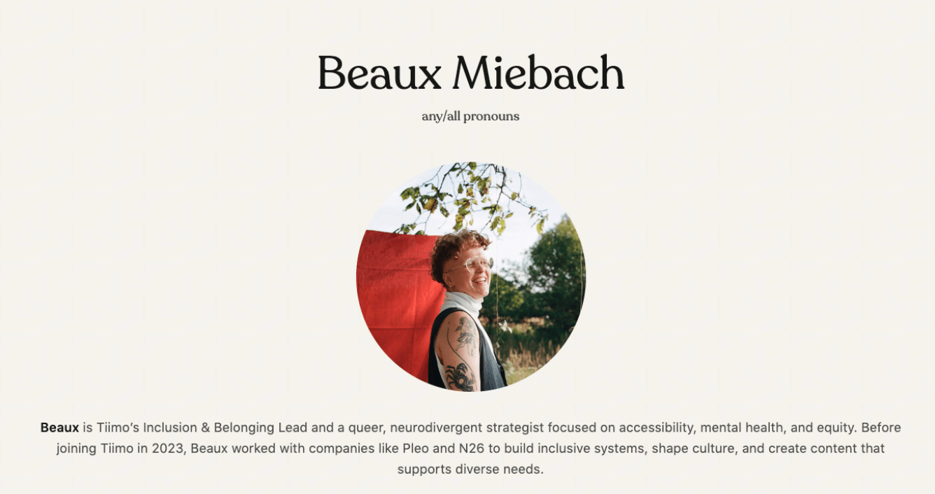 author profile of Beaux Miebach from Tiimo