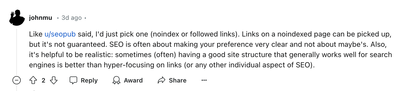 john mueller om noindex og canonical tags