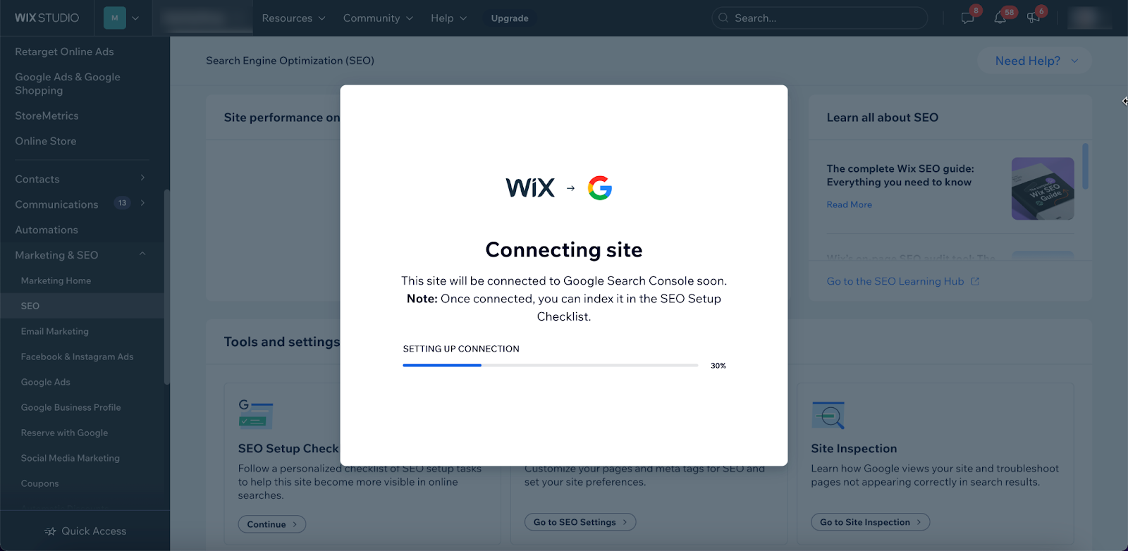 search console api eksempel med wix