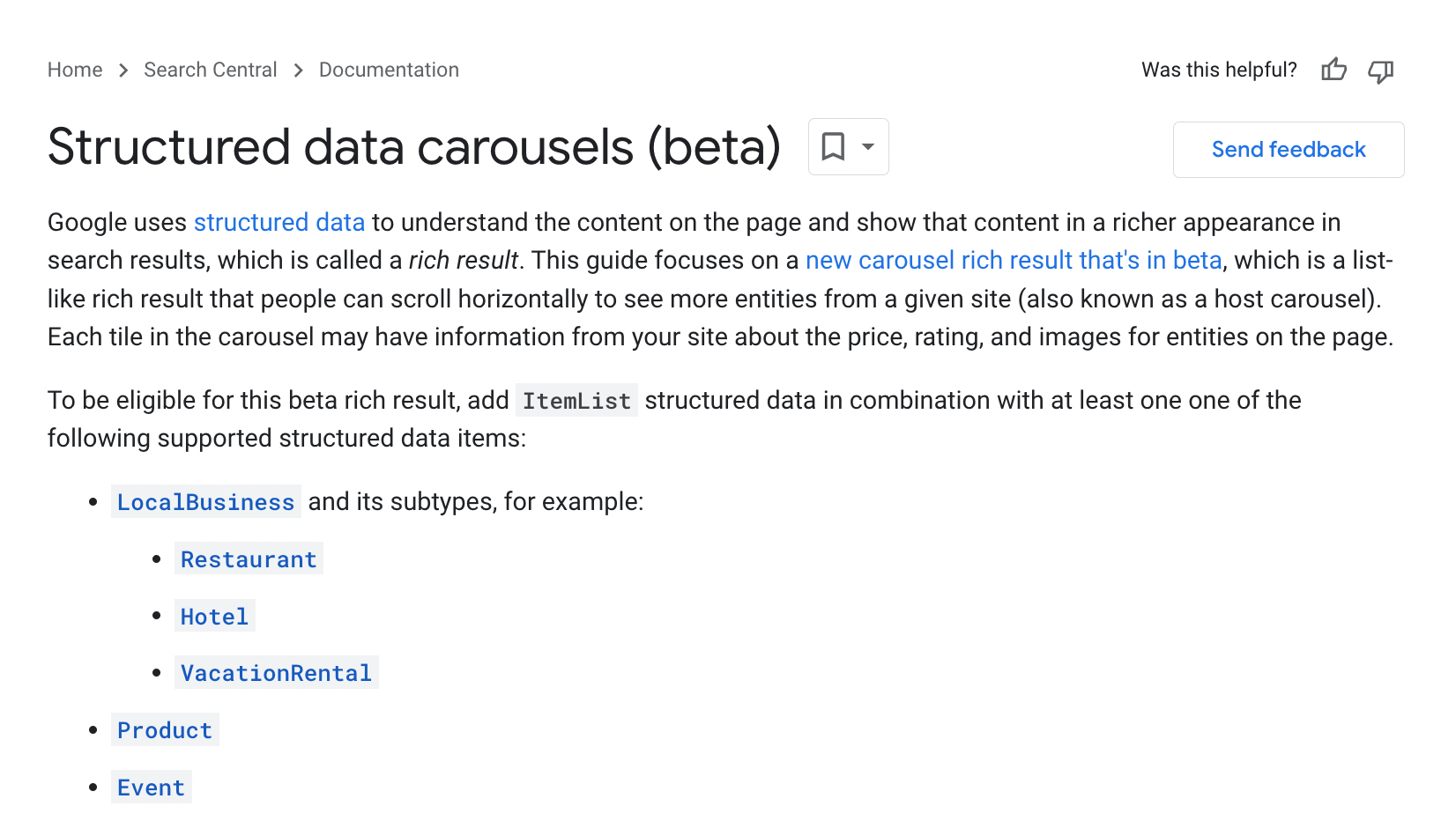 struktureret data for carousels beta