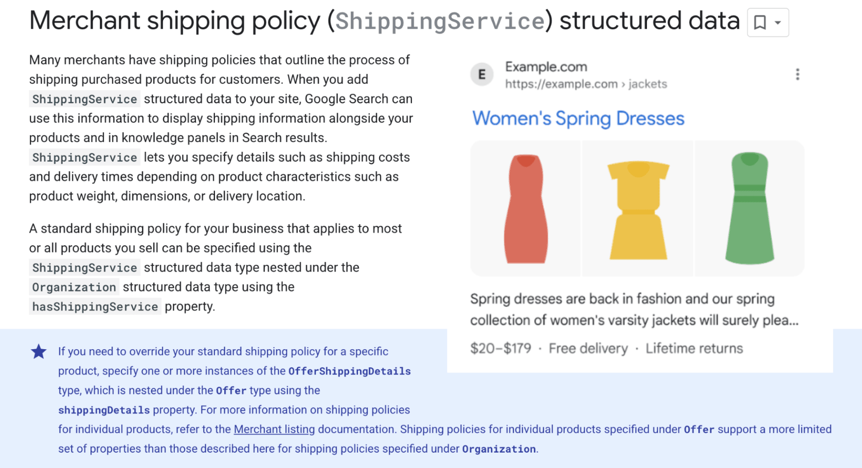 Google's Merchant shipping policy
