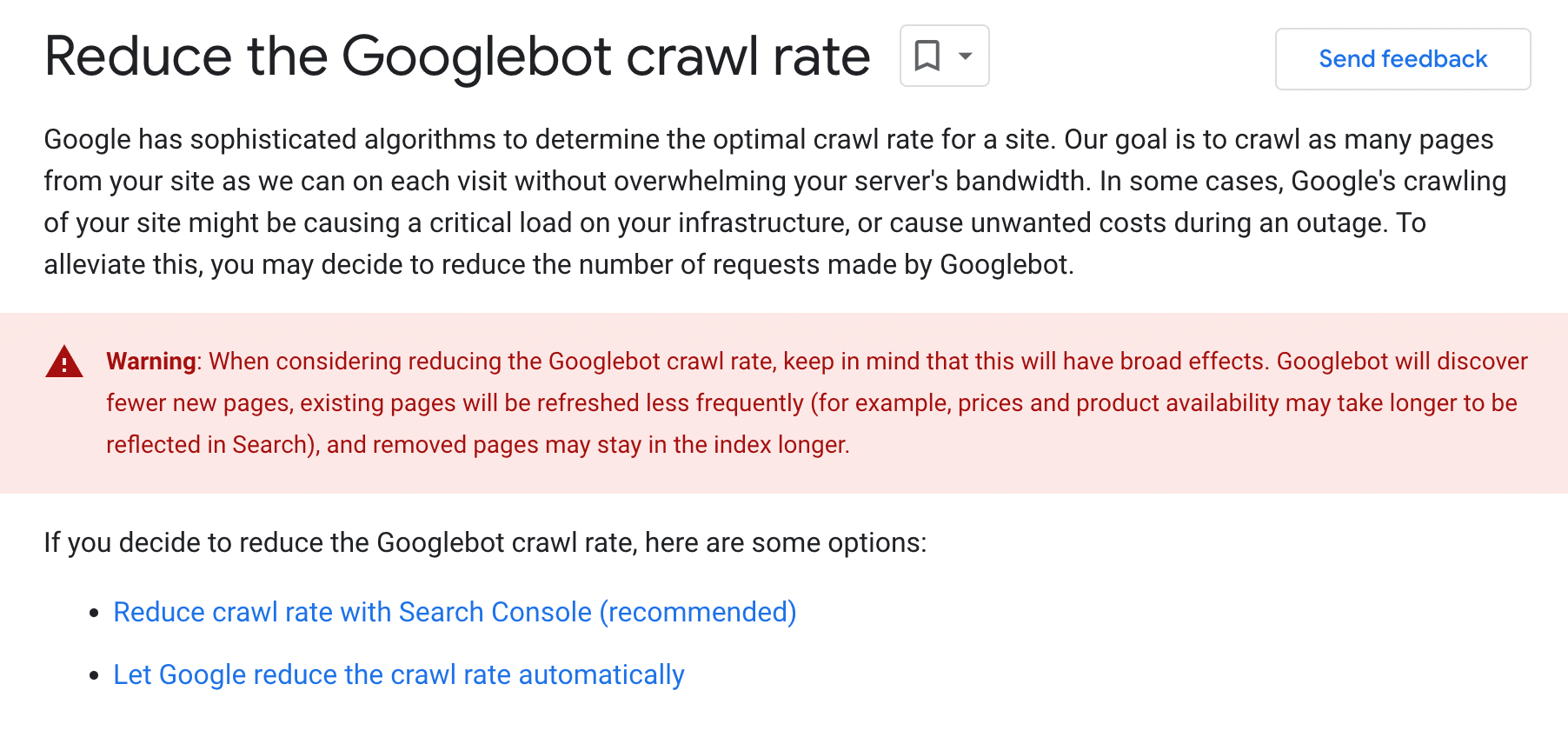 Reduce the Googlebot crawl rate side