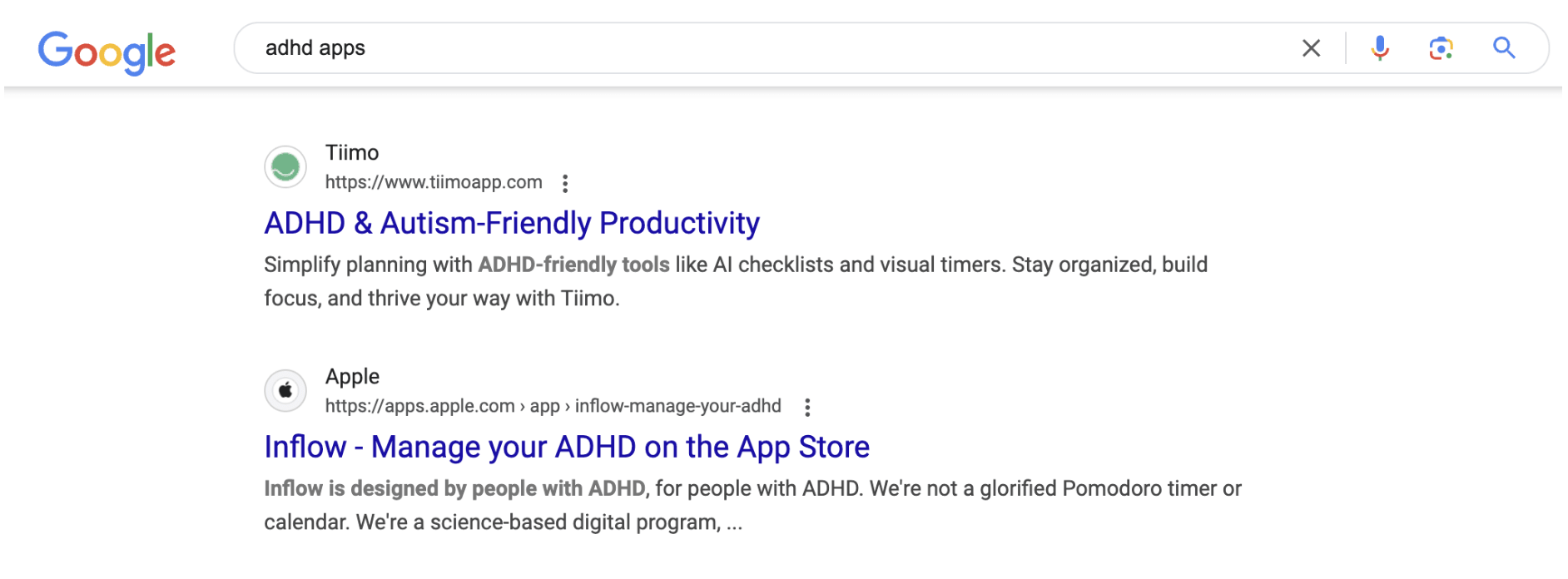 adhd apps søgning på google med tiimo
