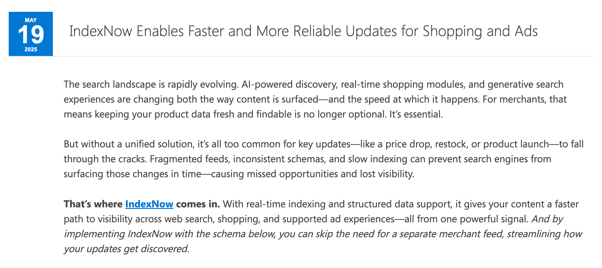indexnow opdatering