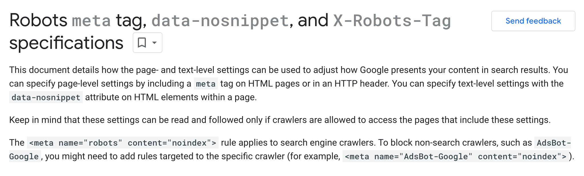 google robots meta tag dokumentation