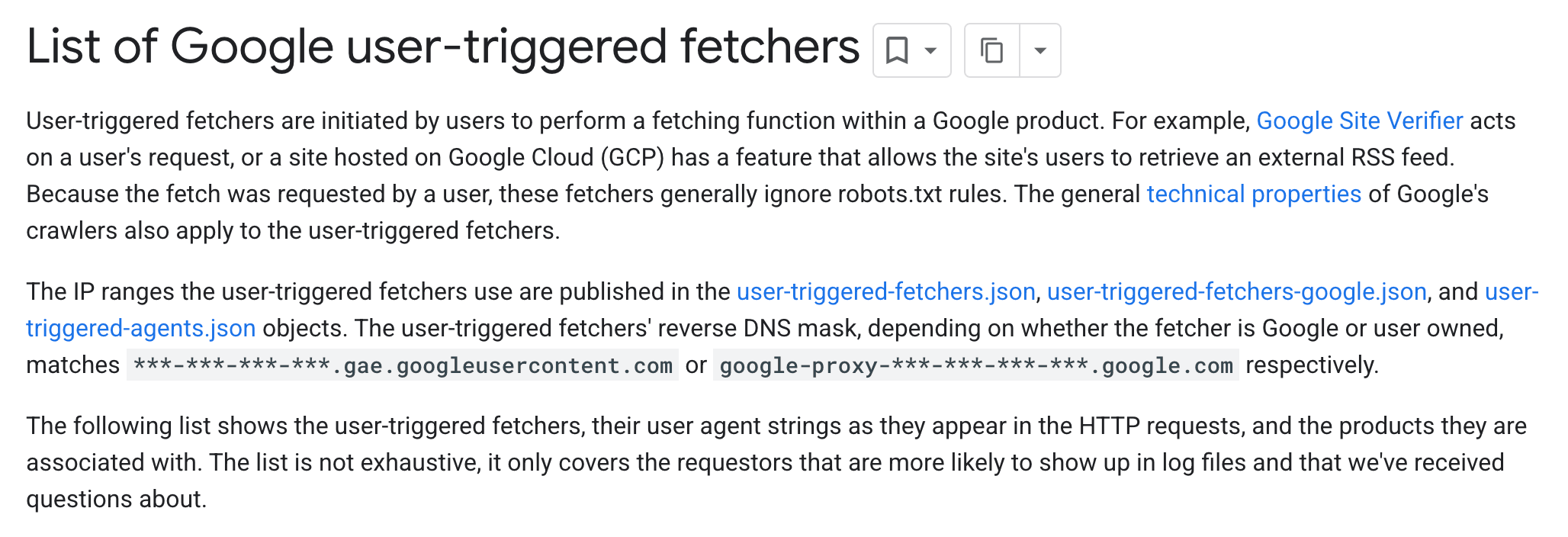 Liste med Google user-triggered fetchers