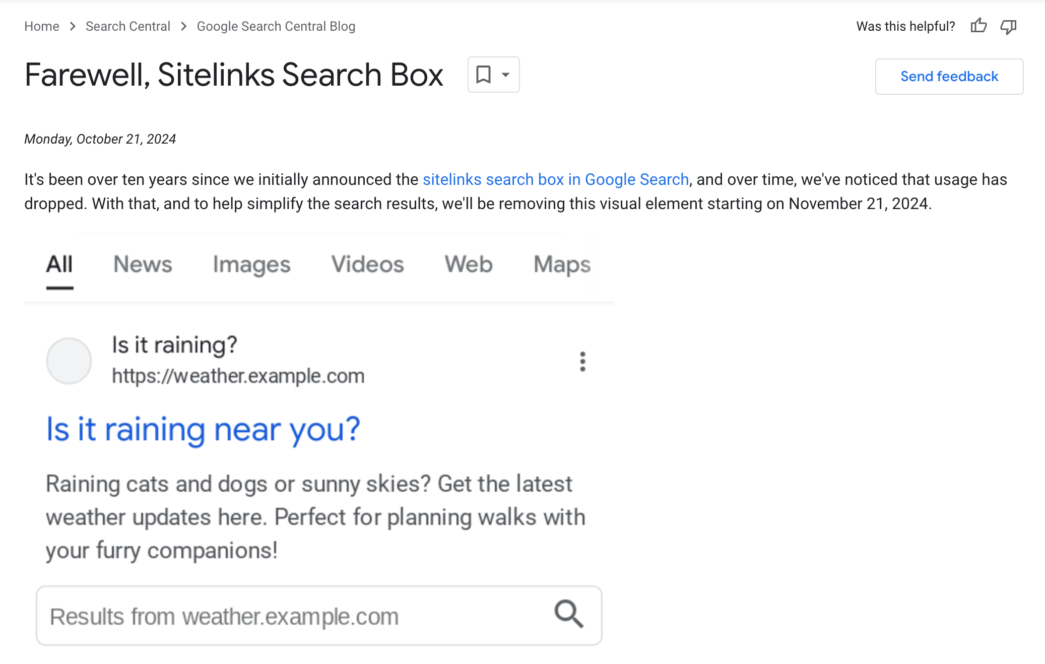 google udfaser sitelinks search box-funktionalitet