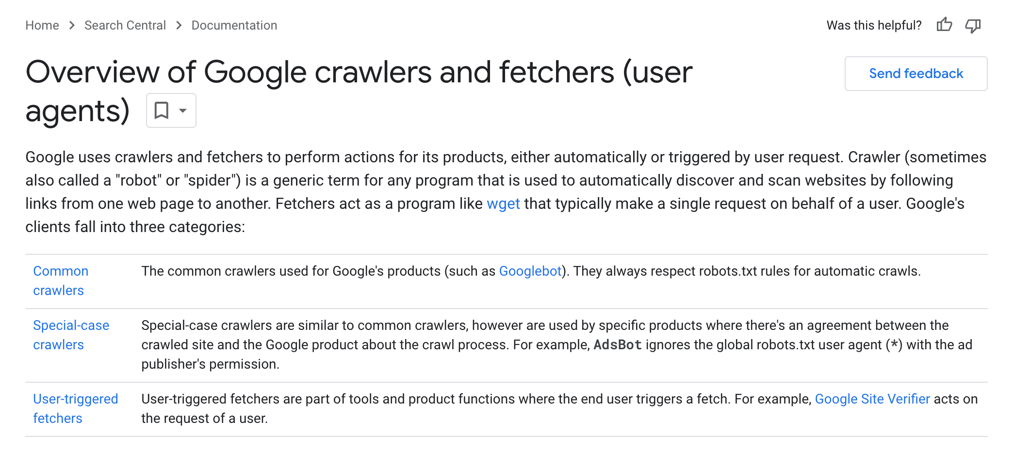 google crawler-dokumentation