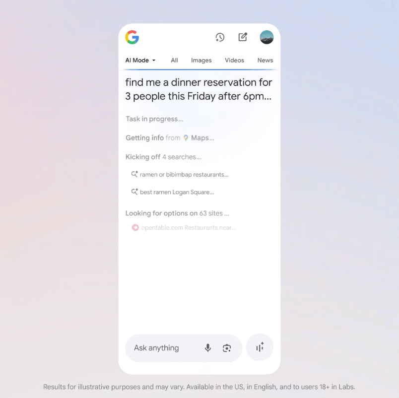 ai mode eksempel på restaurant booking