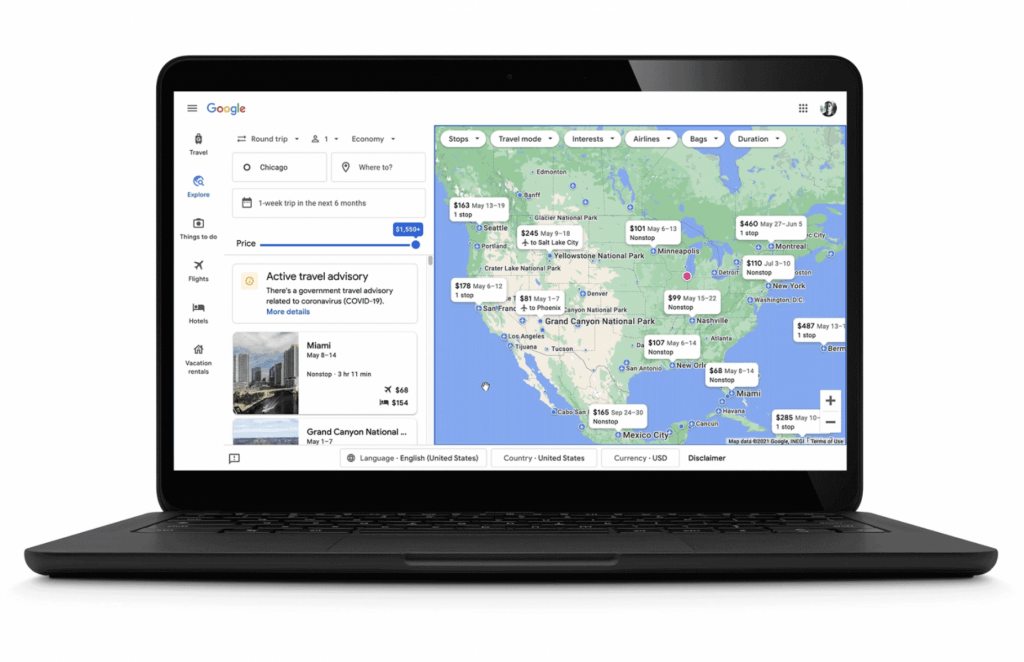 En dator som visar en karta över USA
