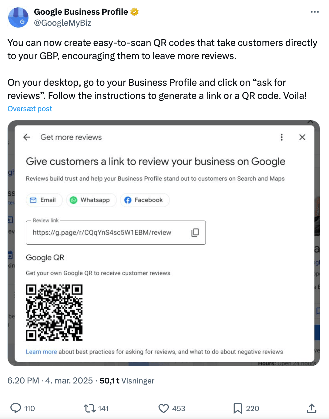 google business profile qr-kode opdatering