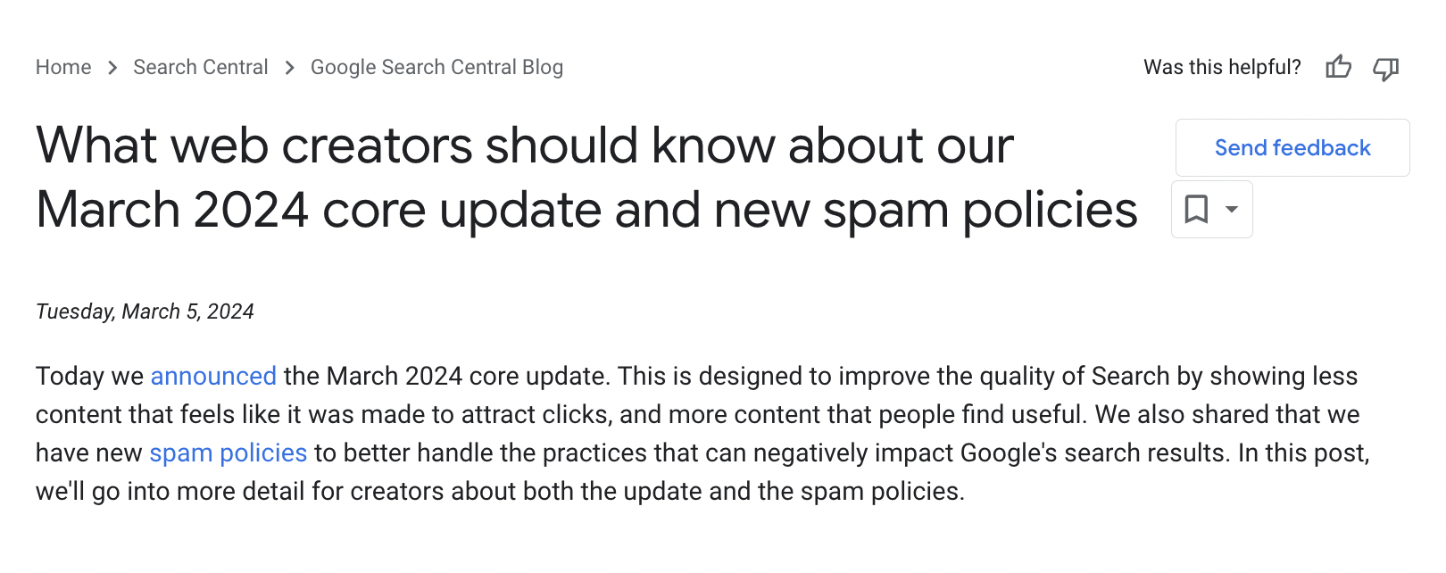 marts 2024 google core update