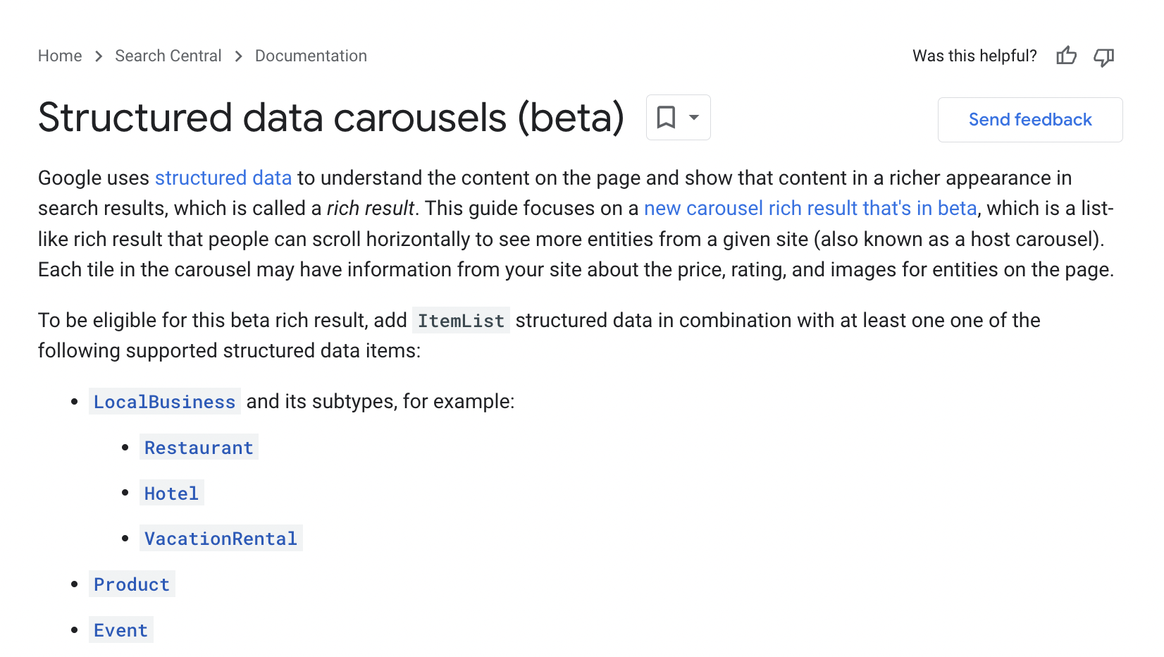struktureret data for carousels beta