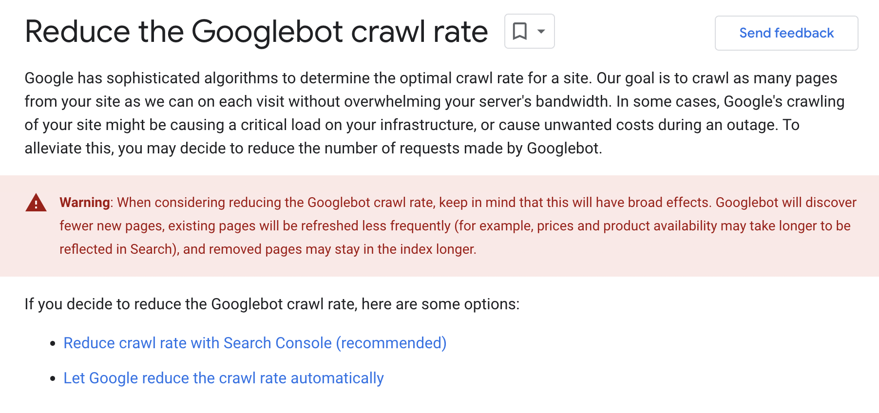 Reduce the Googlebot crawl rate side