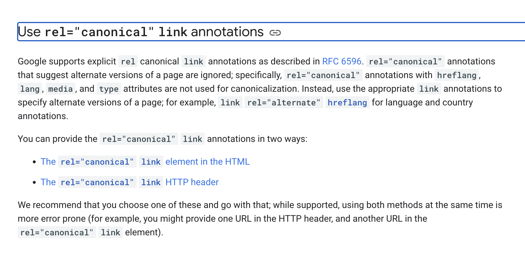 Use rel="canonical" link annotations