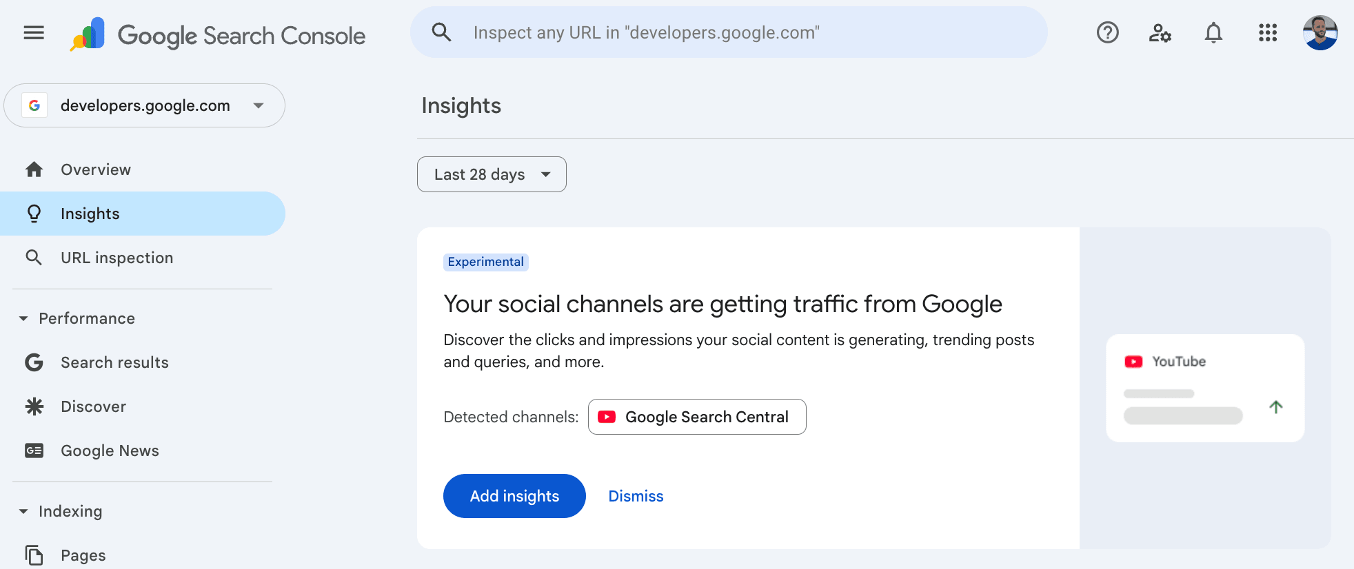 search console insights social channels eksempel