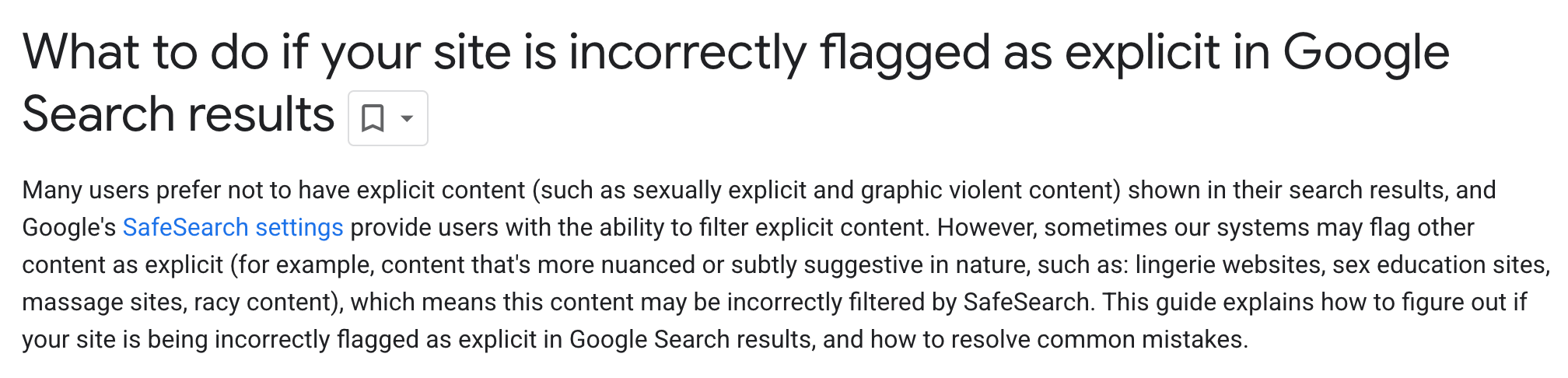 google vejledning vedrørende safesearch filter