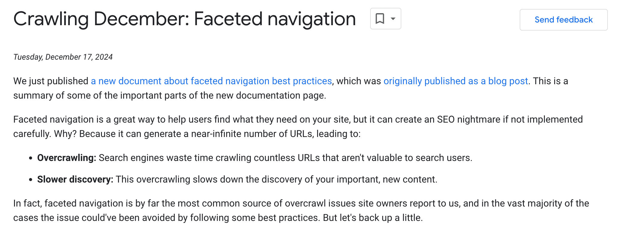 faceted navigation for crawling december 2024